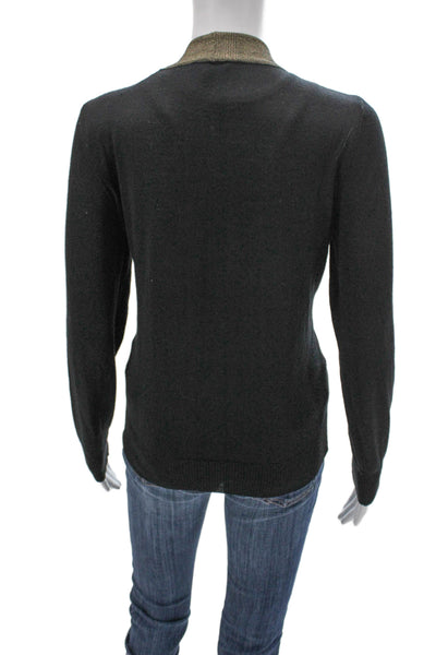 Escada Womens Virgin Wool V-Neck Black Cardigan Long Sleeve Size 38