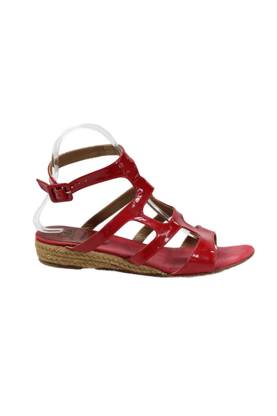 Christian Louboutin Womens Patent Leather Low Wedge Espadrilles Red Size 37 7