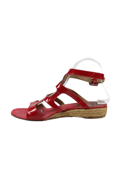 Christian Louboutin Womens Patent Leather Low Wedge Espadrilles Red Size 37 7