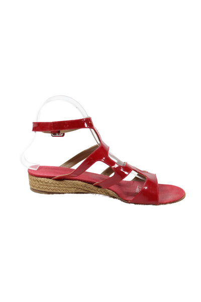 Christian Louboutin Womens Patent Leather Low Wedge Espadrilles Red Size 37 7
