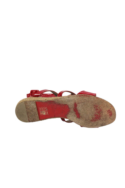 Christian Louboutin Womens Patent Leather Low Wedge Espadrilles Red Size 37 7
