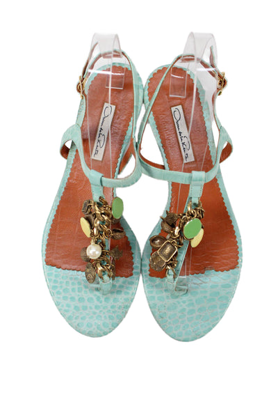 Oscar de la Renta Womens Thong Charm Slingbacks Sandals Blue Size 38 8