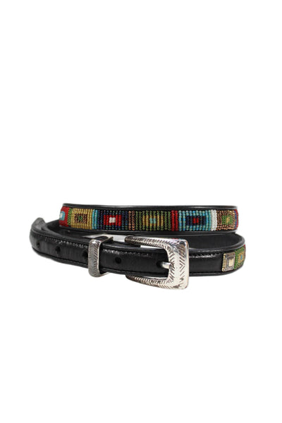 Brighton Womens Leather Beaded Skinny Belt Multi Colored Size Large