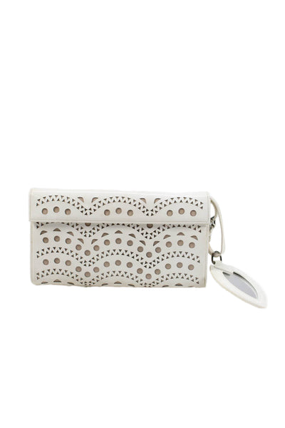 Alaia Womens Patent Leather Laser Cut Wristlet Clutch Handbag White