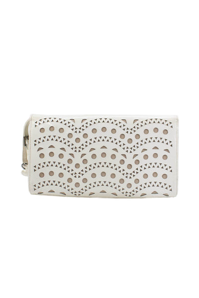 Alaia Womens Patent Leather Laser Cut Wristlet Clutch Handbag White