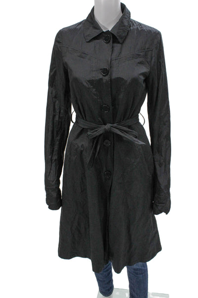 Theory Womens Trench Coat Black Petite Button Size S