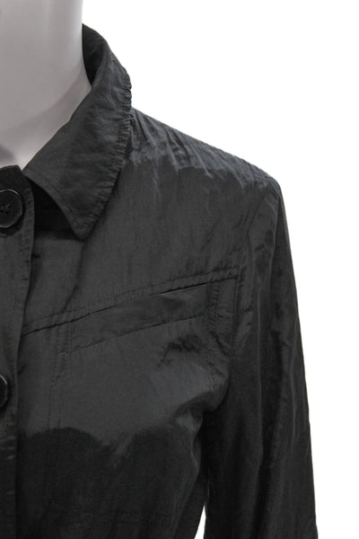 Theory Womens Trench Coat Black Petite Button Size S