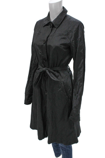 Theory Womens Trench Coat Black Petite Button Size S