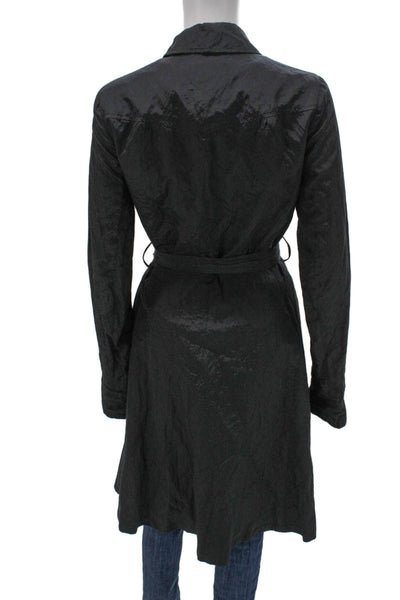 Theory Womens Trench Coat Black Petite Button Size S