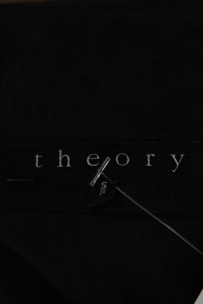 Theory Womens Trench Coat Black Petite Button Size S