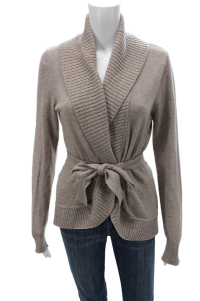 Repeat Womens Cashmere Collared Cardigan Beige Size S