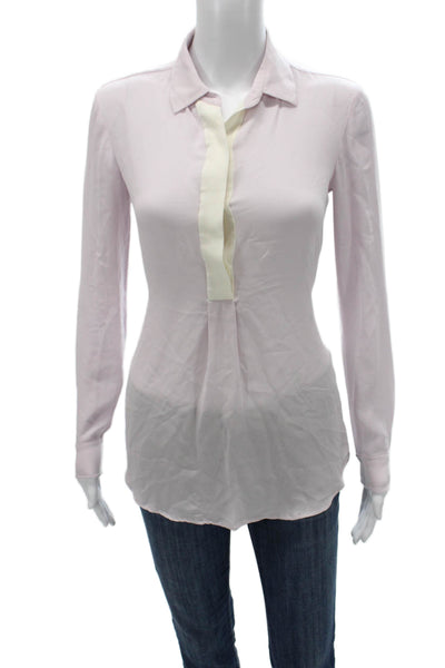 Theory Womens Pink Silk Collared Tunic Blouse Long Sleeve Petite Size XS