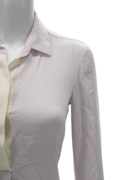 Theory Womens Pink Silk Collared Tunic Blouse Long Sleeve Petite Size XS