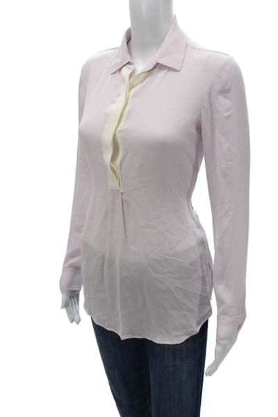 Theory Womens Pink Silk Collared Tunic Blouse Long Sleeve Petite Size XS