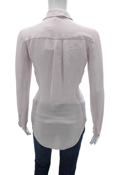 Theory Womens Pink Silk Collared Tunic Blouse Long Sleeve Petite Size XS
