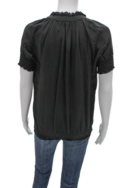 Joie Womens Silk V-Neck Short Sleeve Basic Blouse Black Size S