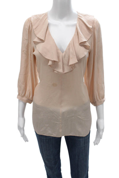 Smythe Women Basic Pink Blouse V-Neck 3/4 Sleeve Polyester Petite Size S