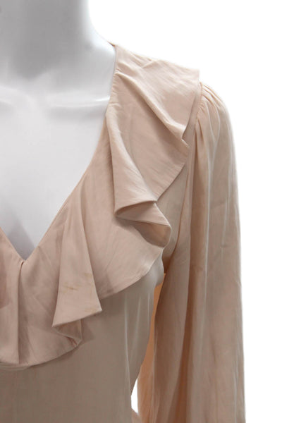 Smythe Women Basic Pink Blouse V-Neck 3/4 Sleeve Polyester Petite Size S