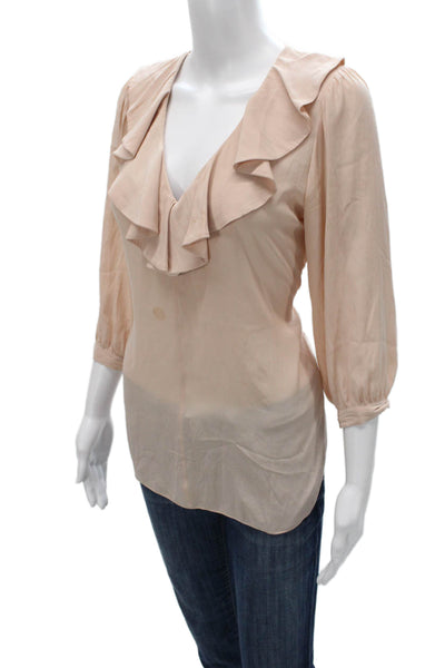 Smythe Women Basic Pink Blouse V-Neck 3/4 Sleeve Polyester Petite Size S