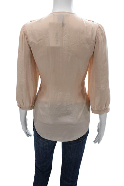 Smythe Women Basic Pink Blouse V-Neck 3/4 Sleeve Polyester Petite Size S