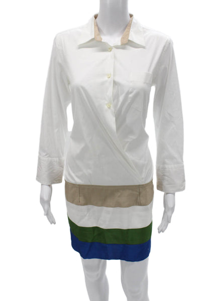 Sara Roka Womens Shirt Dress White Cotton Long Sleeve Size M