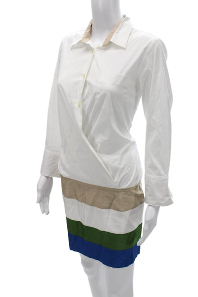 Sara Roka Womens Shirt Dress White Cotton Long Sleeve Size M