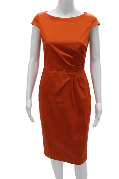 Max Mara Womens Sheath Dress Orange Boat Neck Short Sleeve Knee Zip Size 4
