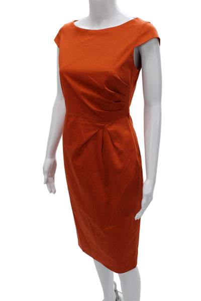Max Mara Womens Sheath Dress Orange Boat Neck Short Sleeve Knee Zip Size 4