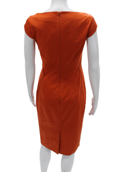 Max Mara Womens Sheath Dress Orange Boat Neck Short Sleeve Knee Zip Size 4