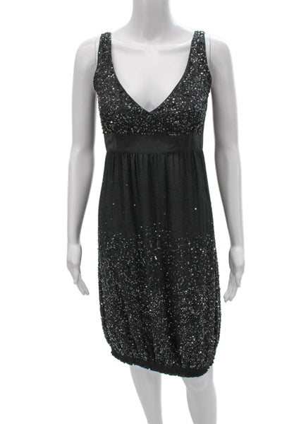 Patrizia Pepe Womens Mini Silk VNeck Sleeveless Knee-Length Black Dress Size 42