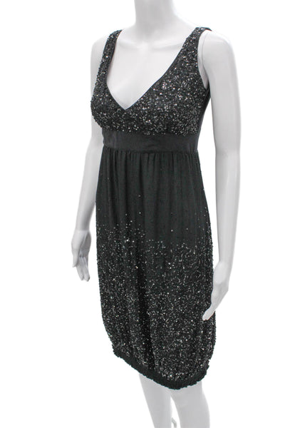 Patrizia Pepe Womens Mini Silk VNeck Sleeveless Knee-Length Black Dress Size 42