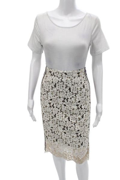 Pinko Women Straight Pencil Skirt White Floral Cotton Zip Knee Length Size 4