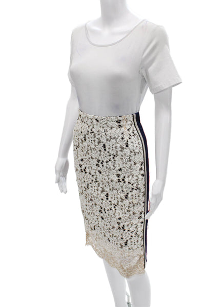 Pinko Women Straight Pencil Skirt White Floral Cotton Zip Knee Length Size 4