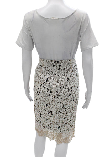 Pinko Women Straight Pencil Skirt White Floral Cotton Zip Knee Length Size 4