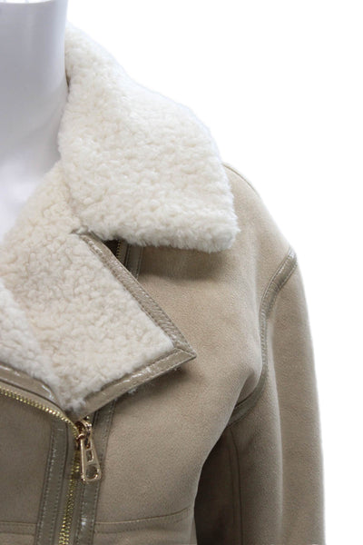 Cami NYC Womens Biker Faux Shearling Zip Jacket Beige Size XS