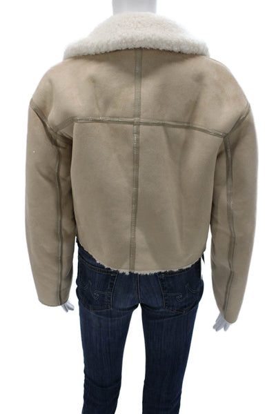 Cami NYC Womens Biker Faux Shearling Zip Jacket Beige Size XS