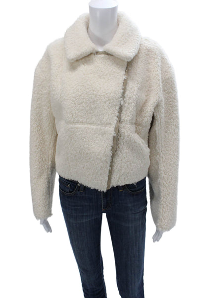 Cami NYC Womens Biker Faux Shearling Zip Jacket Beige Size XS