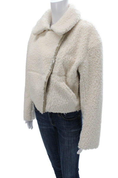 Cami NYC Womens Biker Faux Shearling Zip Jacket Beige Size XS