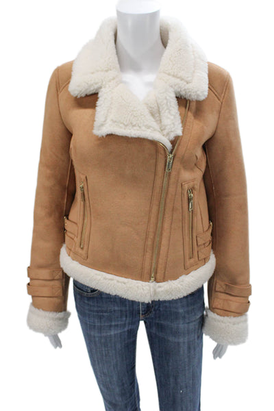 Generation Love Womens Brown Aviator Jacket Zip Polyester Blend Size XS
