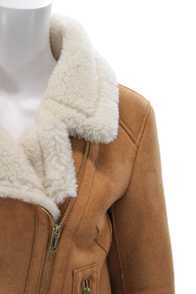 Generation Love Womens Brown Aviator Jacket Zip Polyester Blend Size XS