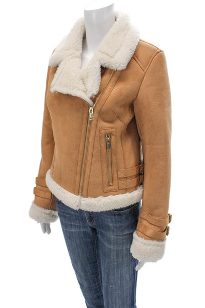 Generation Love Womens Brown Aviator Jacket Zip Polyester Blend Size XS