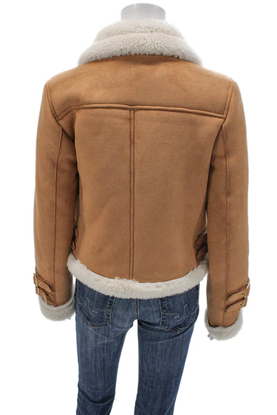 Generation Love Womens Brown Aviator Jacket Zip Polyester Blend Size XS