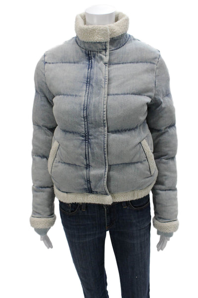 Generation Love Women Puffer Jacket Blue Cotton Blend Snap Long Sleeve Size M