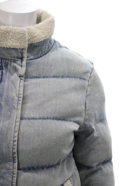 Generation Love Women Puffer Jacket Blue Cotton Blend Snap Long Sleeve Size M
