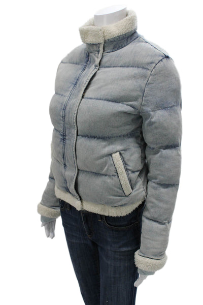 Generation Love Women Puffer Jacket Blue Cotton Blend Snap Long Sleeve Size M