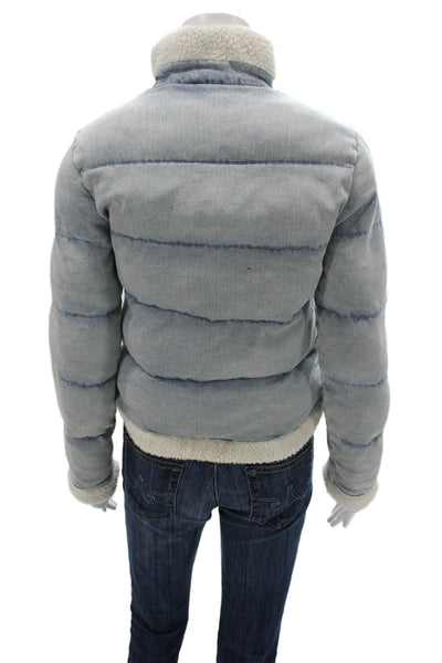 Generation Love Women Puffer Jacket Blue Cotton Blend Snap Long Sleeve Size M