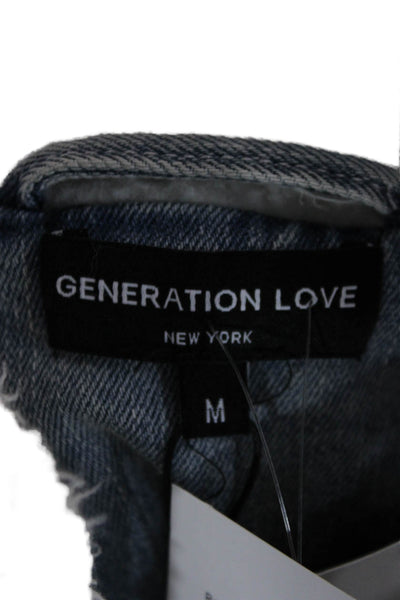 Generation Love Women Puffer Jacket Blue Cotton Blend Snap Long Sleeve Size M