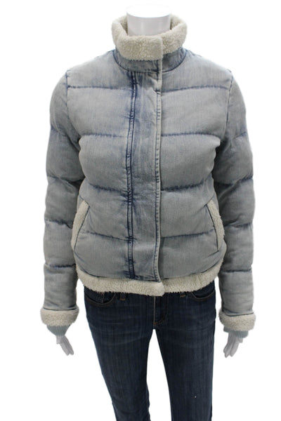 Generation Love Women Puffer Jacket Blue Zip Long Sleeve Cotton Size XS