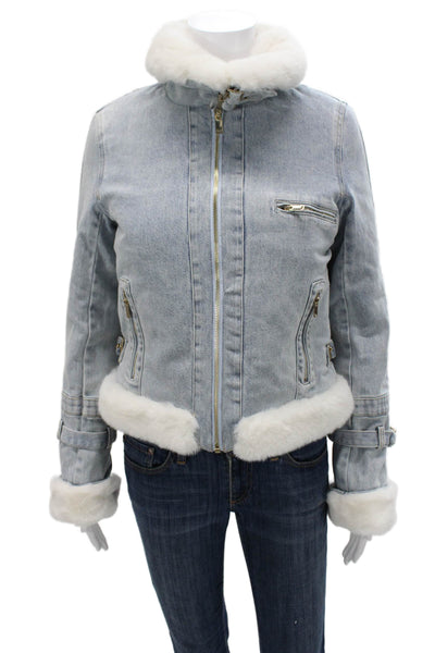 Generation Love Women Basic Jacket Blue Zip Polyester Long Sleeve Size M