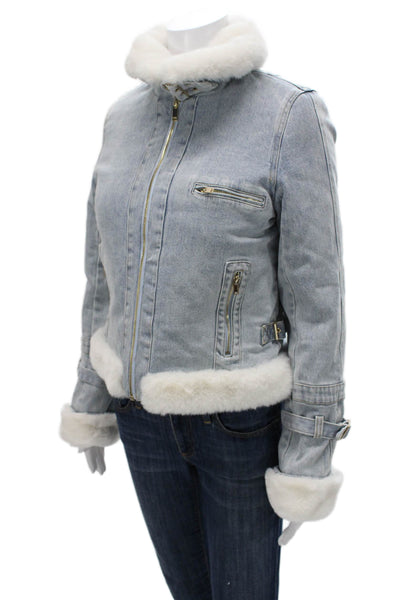 Generation Love Women Basic Jacket Blue Zip Polyester Long Sleeve Size M
